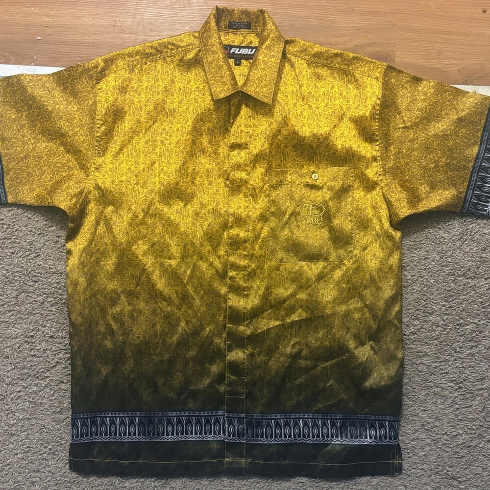Fubu Gold Egyptian Anubis Shirt Super Rare 90s Vintage Hip Hop Mens Lg Like New